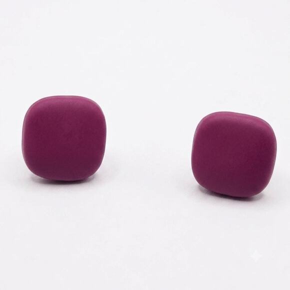 Jewelry - Vintage 1980s Magenta Square Button Clip-On Earrings, Acrylic Retro Jewelry